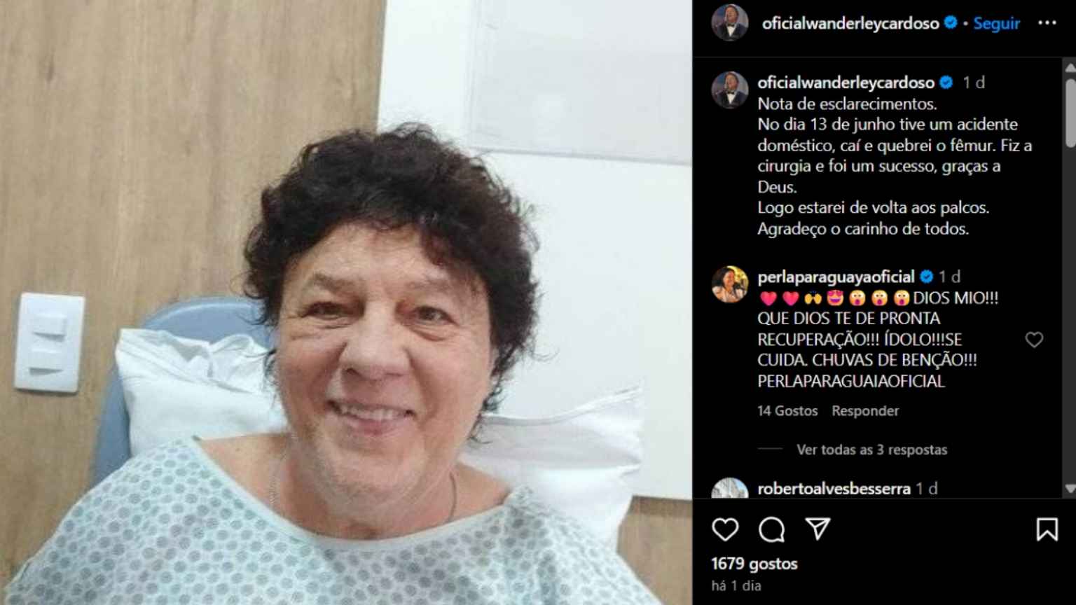 Wanderley Cardoso sofre acidente doméstico aos 80 anos e passa por cirurgia